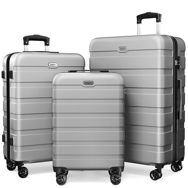 AnyZip Luggage Sets 3 Piece Hardshell Suitcase Set PC ABS Lightweight Travel Suitcases with 4 Double Spinner Wheels TSA Lock 20 24 28 Inch Silver