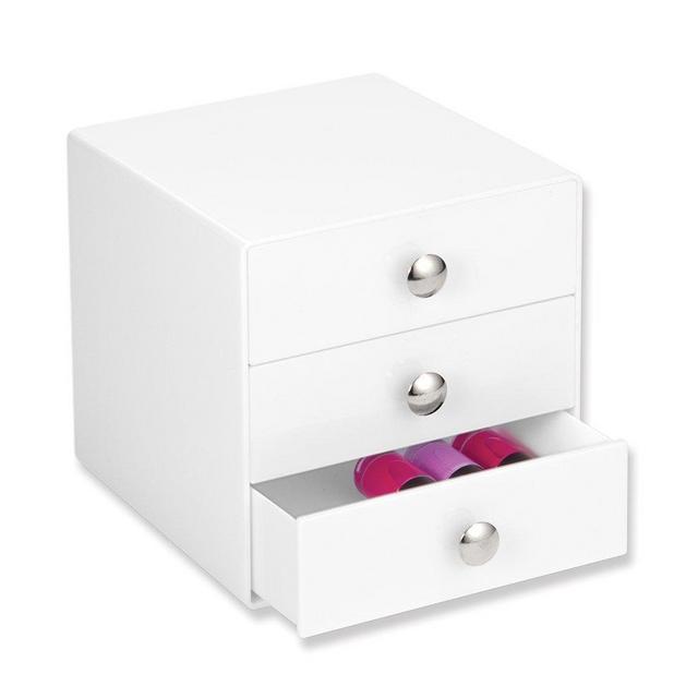 iDesign 3-Drawer Plastic Vanity Organizer, Compact Storage Organization Drawers Set for Cosmetics, Dental Supplies, Hair Care, Bathroom, Dorm, Desk, Countertop, Office, 6.5" x 6.5" x 6.5", White