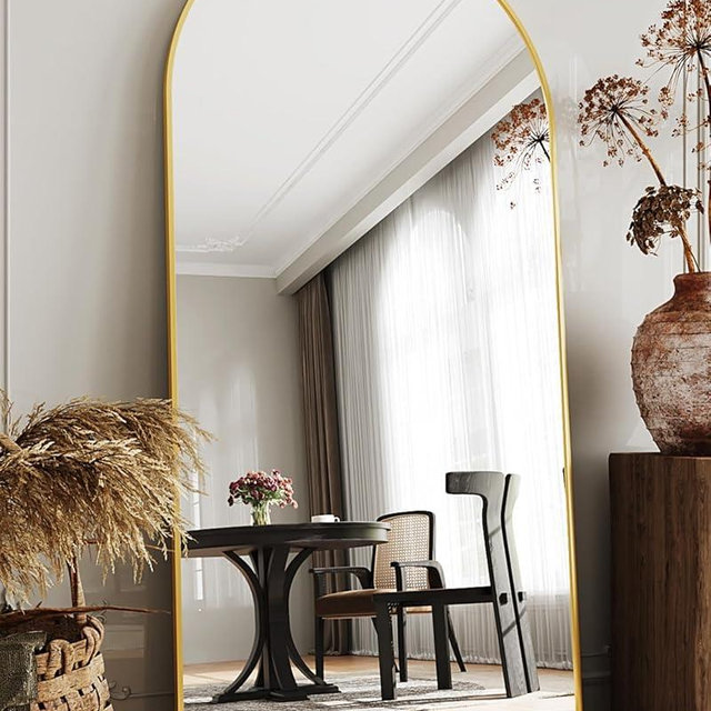 LadyNow Full Length Mirror, 76"x34" Arched Floor Mirror Freestanding, Oversized Floor Standing Mirror Full Body Mirror with Stand for Bedroom, Hanging Mounted Mirror for Living Room Cloakroom, Gold