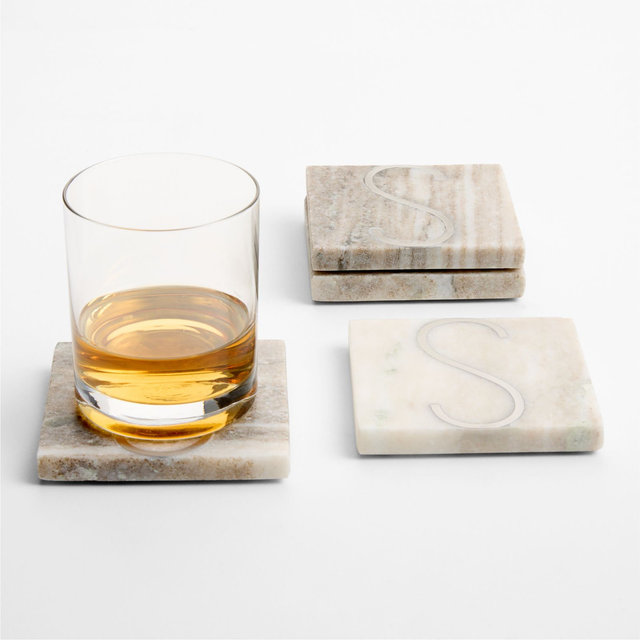 Tuscan Kitchen Marble "S" Monogram Coasters, Set of 4