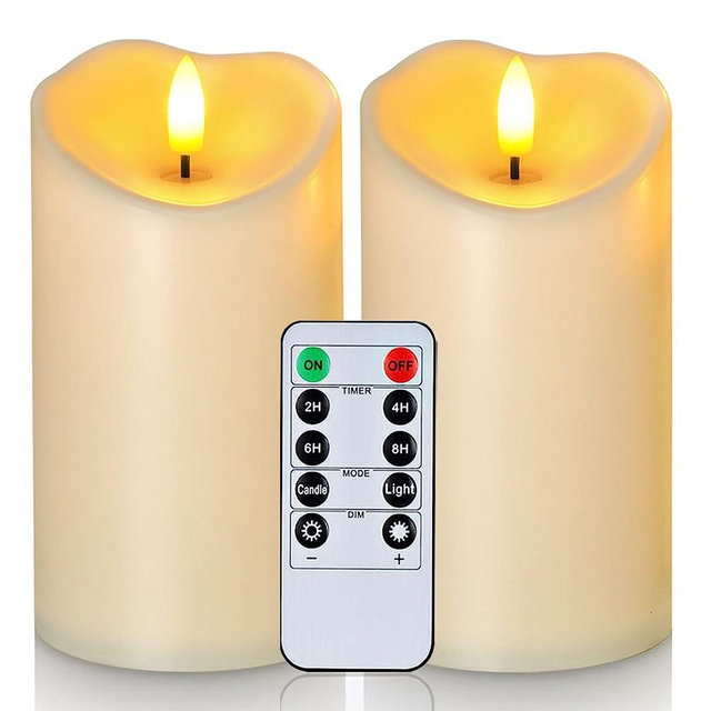 Homemory 6” x 3” Outdoor Waterproof Flameless Candles, Flickering LED Pillar Candles, Battery Operated Candles with Remote and Timers, Electric Fake Plastic Candles, Ivory, Set of 2