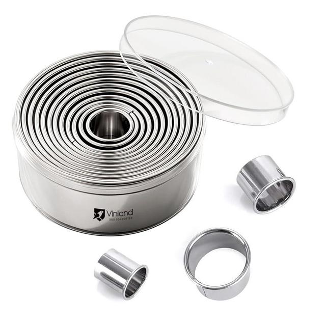 12-Piece 304 Stainless Steel Biscuit Cutter Set, Round Cookie Cutters for Baking (1/2/3/4/5'') with PP Storage Box, Dough Pastry Cake Circle Cutting Ring Molds, Non-Rust Double Thickness & 2.1‘’ High