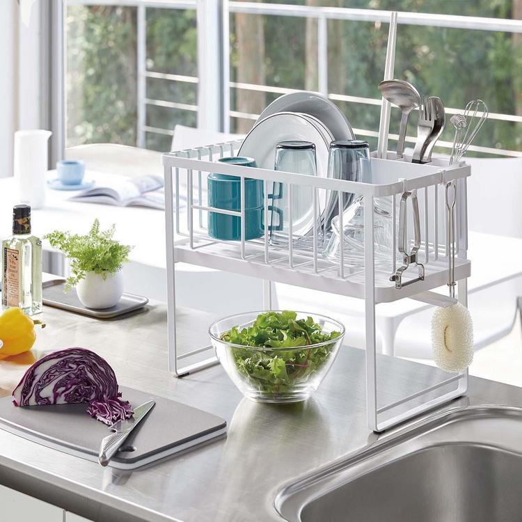 Yamazaki Home Dish Rack With Drain Spout, Steel Rack with Plastic Tray,  White on Food52