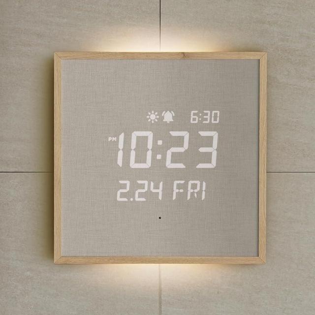 mooas Wooden Frame LED Silent Wall Clock with Remote Control, Backlight Nightlight Digital Wood Wall Clock (Light Wood)