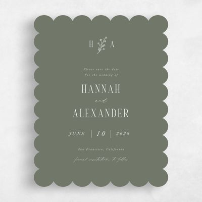 Green Scalloped Wedding Save the Date - Nydia Portrait
