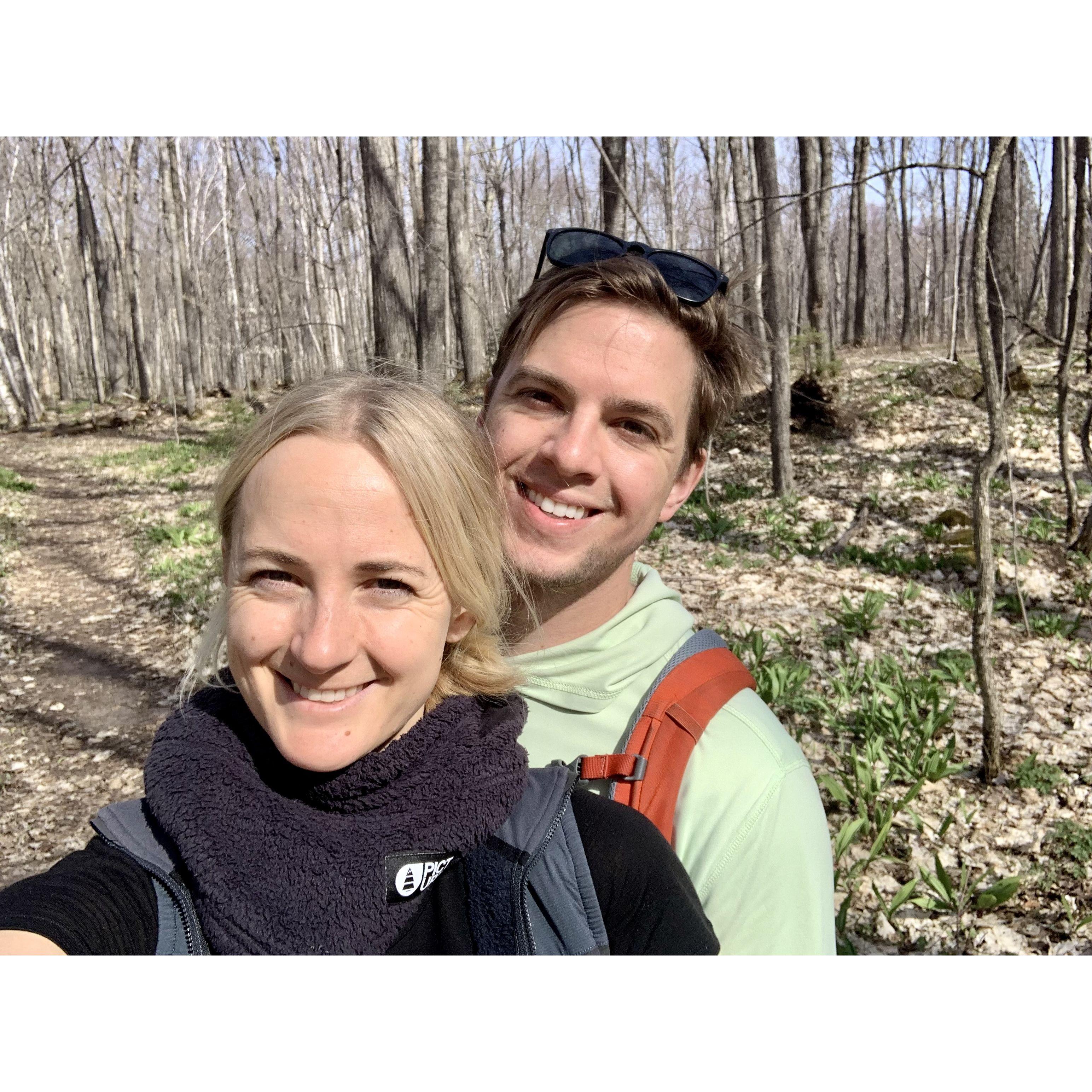 Pictured Rocks, surrounded by spring trilliums