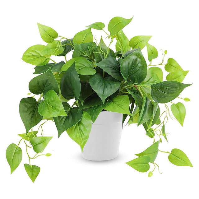 CEWOR Realistic Fake Plants Artificial Scindapsus Aureus with Plastic Pot for Home Office Bedroom Indoor Outdoor Decor 1 Pack