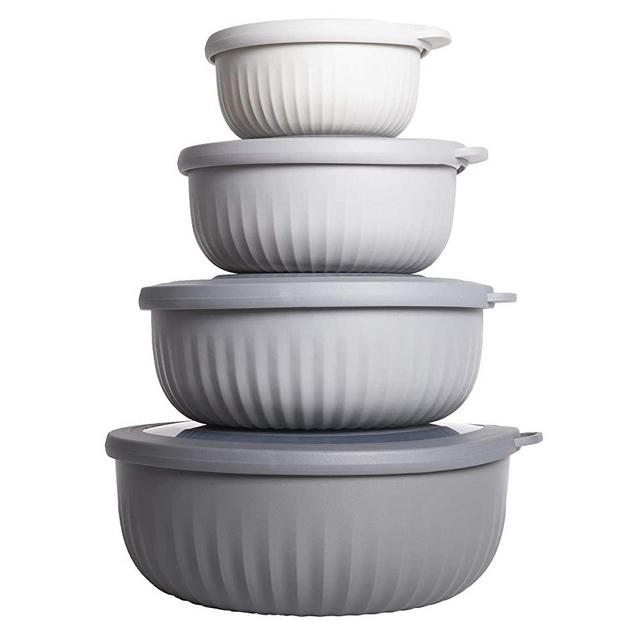 Cook with Color Mixing Bowls - 8 Piece Nesting Plastic Mixing Bowl Set with Lids (Grey Ombre)