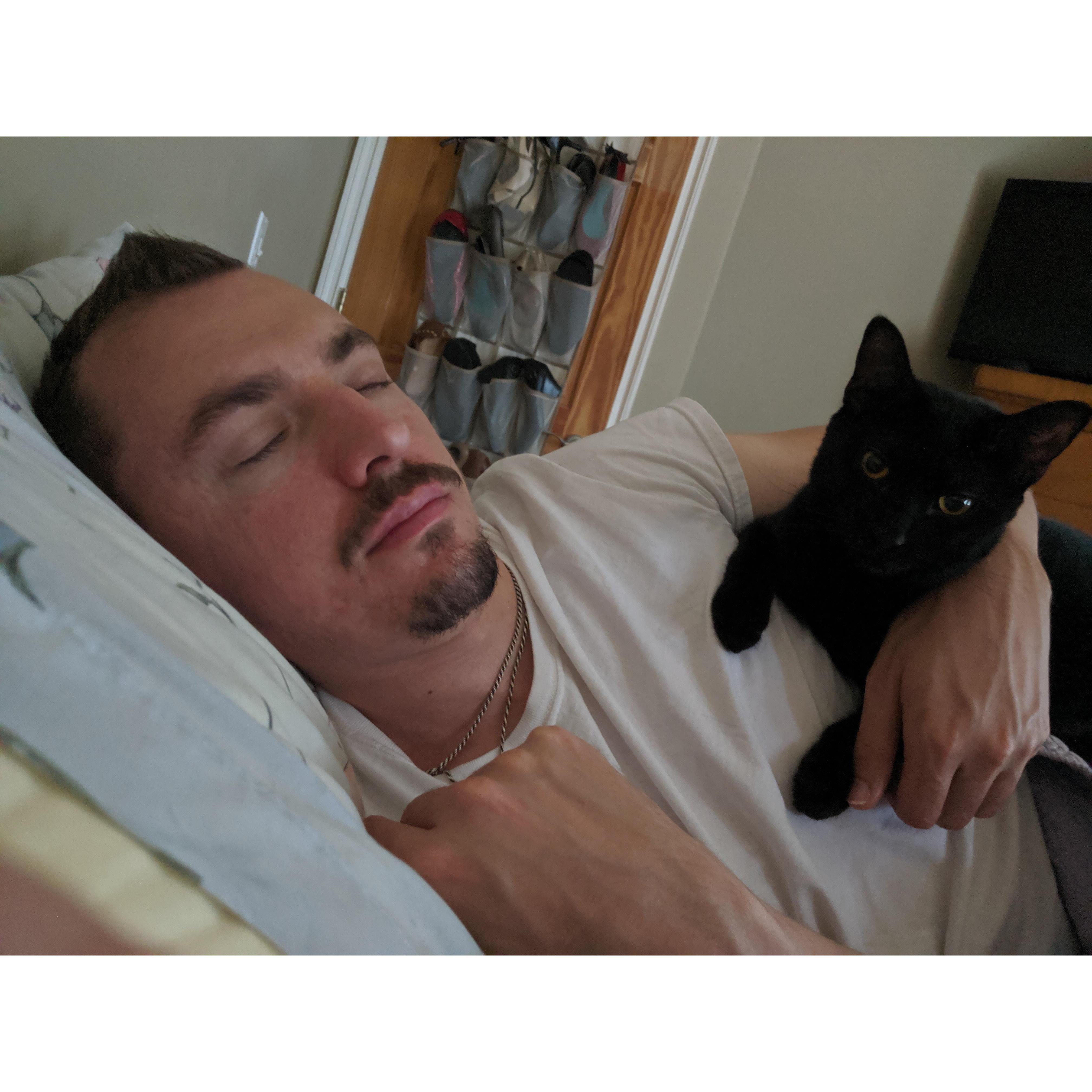 Hollow and Chris cuddle