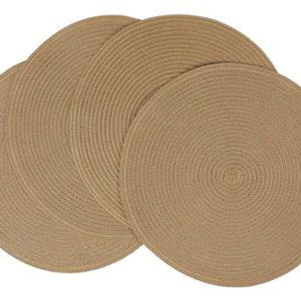 SHACOS Round Placemats Set of 4 Woven Braided Kitchen Table Placemats 15 inch Round Place Mats Washable Table Mats Indoor Outdoor, Brown