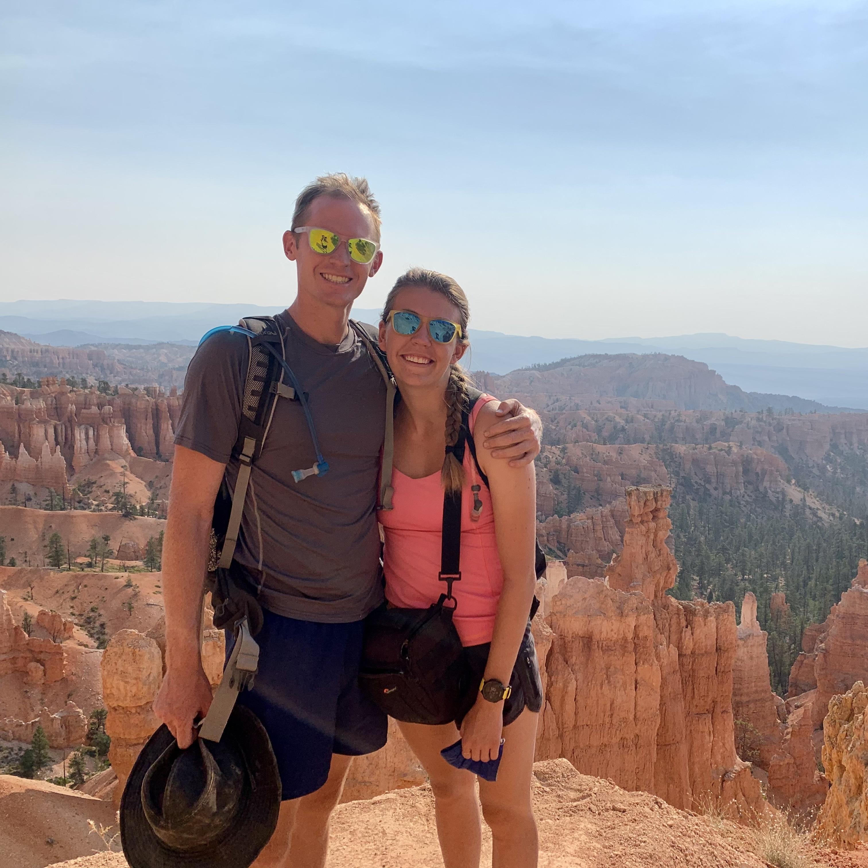 Hiking in Bryce Canyon, Utah. We loved the beautiful "hoodoo" rock formations.