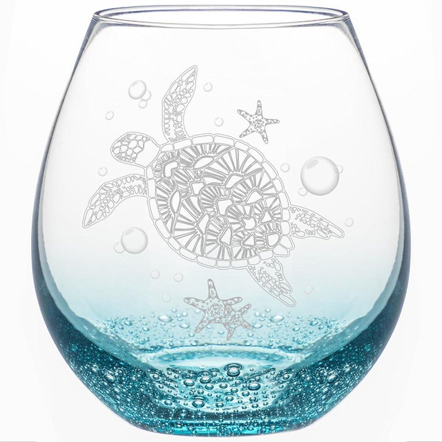 Sea Turtle Stemless Wine Glass for Women, 19 Oz Ideal Unique Birthday Gifts for Turtle Lovers, Mother's Day Gifts for Her Ocean Coastal Theme Beach Party Man Mom Friends (Bubbly Teal)