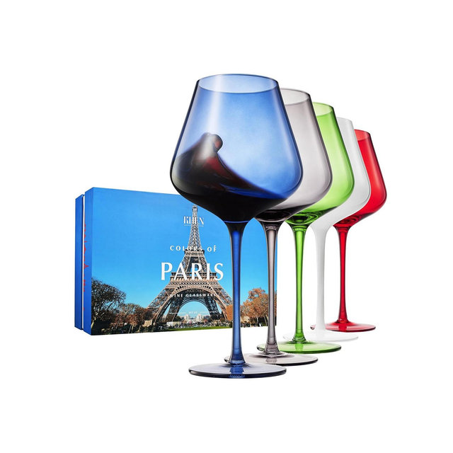 The Wine Savant Colors of Paris France Wine Glasses, Set of 5