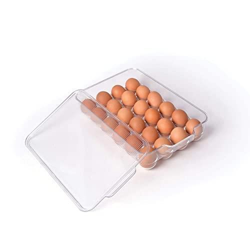 Totally Kitchen Plastic Egg Holder | BPA Free Fridge Organizer with Lid & Handles | Refrigerator Storage Container | 24 Egg Tray, Clear