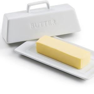 Butter Dish with Lid, by Kook, Butter Dish with Lid for Countertop, Ceramic, Butter Tray, Kitchen Butter Keeper, Butter Container, Butter Holder, Holds 1 Stick, Microwave and Dishwasher Safe, White