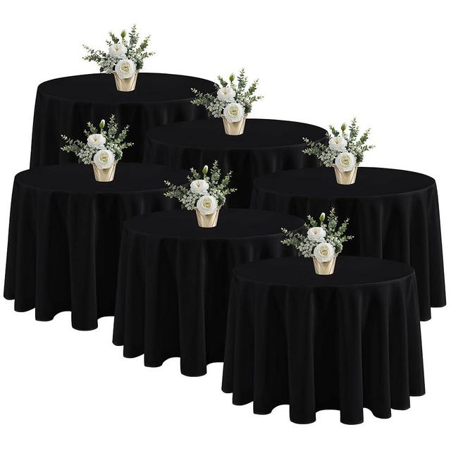 Fitable 6 Pack Black Round Tablecloths - 120 Inches in Diameter - Stain Resistant and Washable Table Clothes, Polyester Fabric Table Covers for Wedding, Party, Banquet, Formal Events