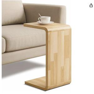CHSSIH C Shaped End Table for Couch - Wooden Sofa Side Table, Slide Under Couch Table for Living Room, Bedroom, Laptop, Coffee, Small Space Narrow Furniture, Natural
