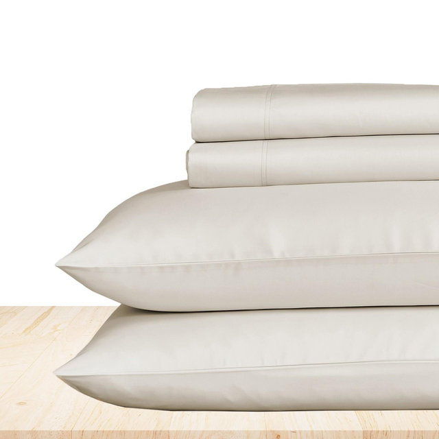 Queen Sheets Set, GOTS Certified 100% Organic Cotton Percale, Ivory Bed Sheets by California Design Den