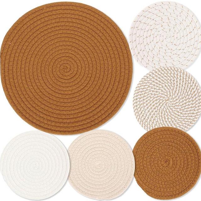 Trivets for Hot Pots and Pans, 6 Pieces Boho Rivets for Hot Dishes, Pot Holders for Kitchen, Hot Pads for Countertops, Boho Home Decor, House Essentials for New Home, 11.8 Inches and 7 Inches