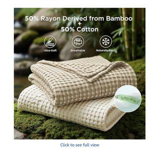 Bedsure Cooling Cotton Waffle King Size Blanket - Lightweight Breathable Summer Blanket of Rayon Derived from Bamboo for Hot Sleepers, Luxury Throws for Bed, Couch and Sofa, Light Brown, 104x90 Inches