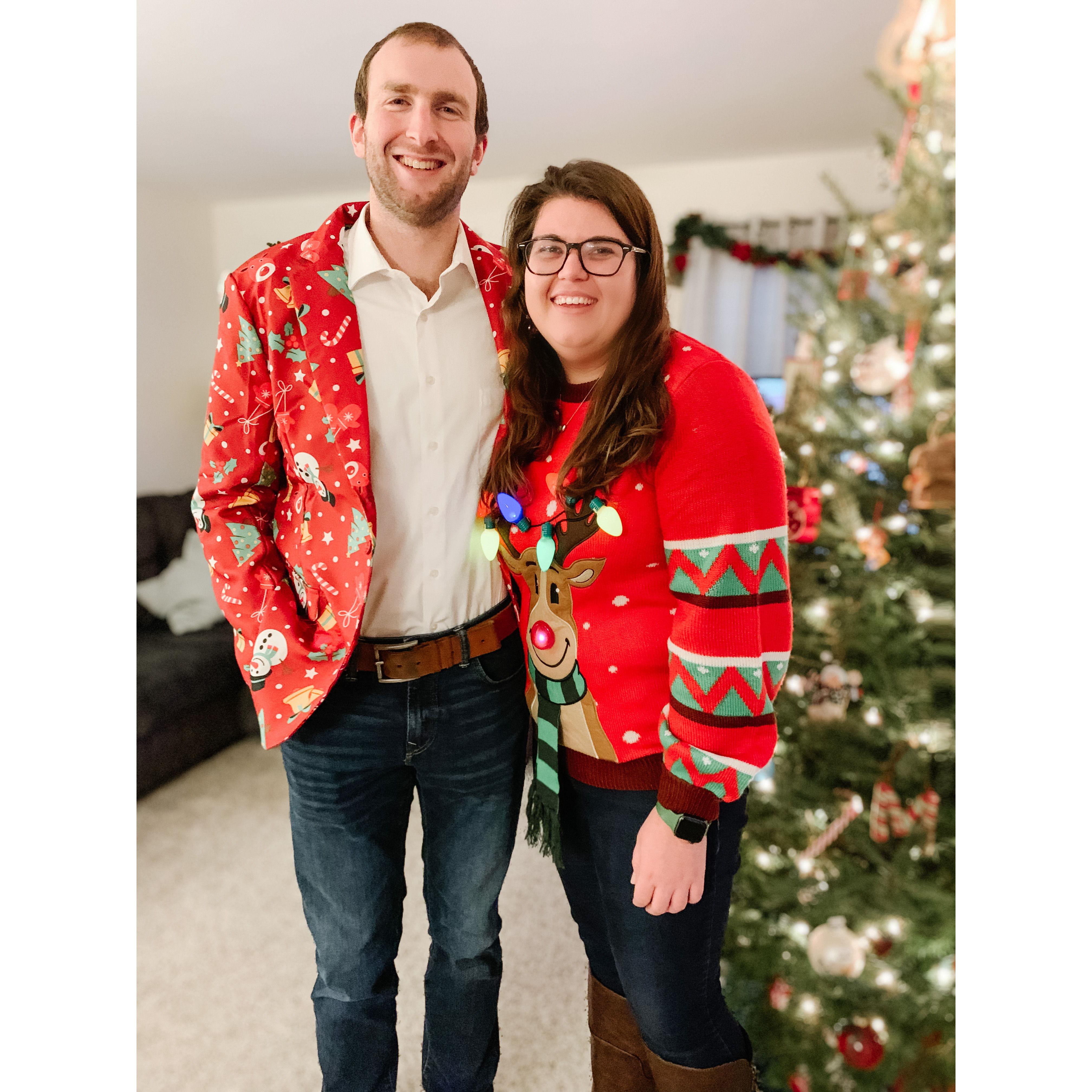 December 18th, 2021 - First Schulz Family Christmas Party
The theme was Ugly Christmas Sweater, and we think we understood the assignment, light-up attire and all! Scored Best Dressed too!
