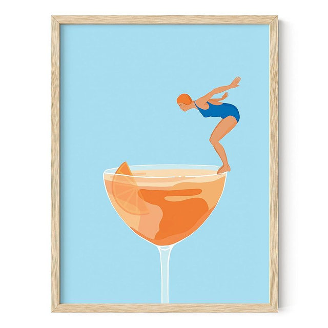 HAUS AND HUES Preppy Bar Wall Decor - Blue and Orange Bar Cart Decor, Colorful Bar Wall Art Print, Vintage Cocktail Poster, Alcohol Art Decorations Aperol Spritz (Beige Frame, 12x16)