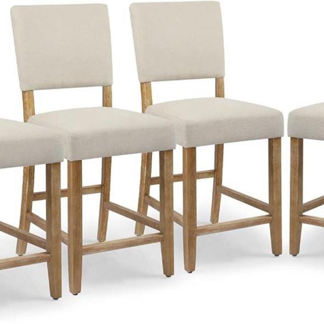 DAGONHIL 24 Inches Counter Height Bar Stools Set of 4, Upholstered Barstools with Wood Legs, Island Chairs for Kitchen Counter, Towel Cloth (Beige)