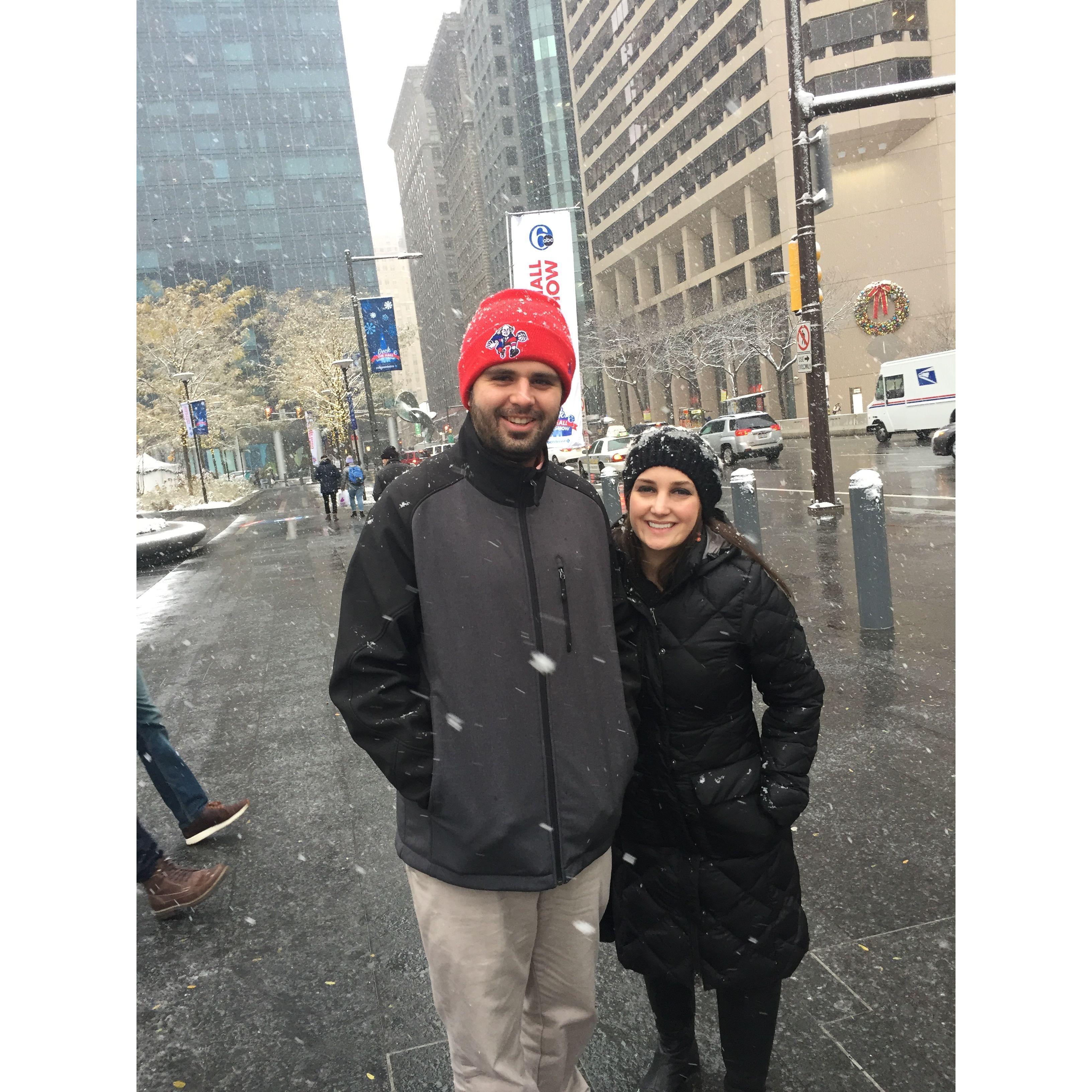 Monica and Peter at their families Christmas tradition of going to see the Wanamaker light show! This was one of the first things that their families did together.
