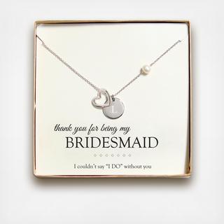 Personalized Bridesmaid Silver Open Heart Charm Necklace