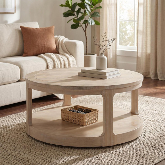 Christopher Knight Home Xochitl Farmhouse Round Wood Coffee Table with 2-Tier Storage Shelf, Oak, 40"