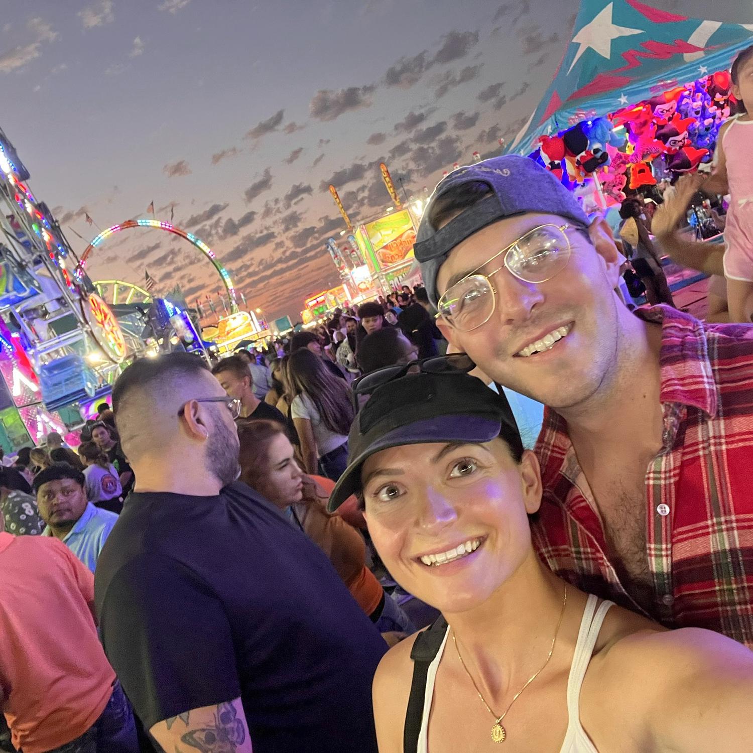 Braved the “Zipper” together at the Oklahoma State Fair , never again..