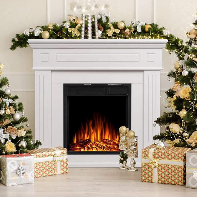 JAMFLY Electric Fireplace Mantel Package Wooden Surround Firebox TV Stand Free Standing Electric Fireplace Heater with Logs, Adjustable Led Flame, Remote Control, 750W-1500W, White