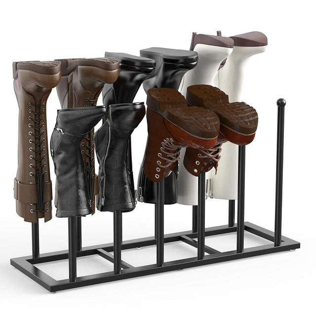 Boot Rack, 19.5 Inches Boot Rack Organizer Tall Boots, Stainless Steel Boot Storage Holder, Free Standing Boot Racks for 6 Pairs Entryway, Closet, Black