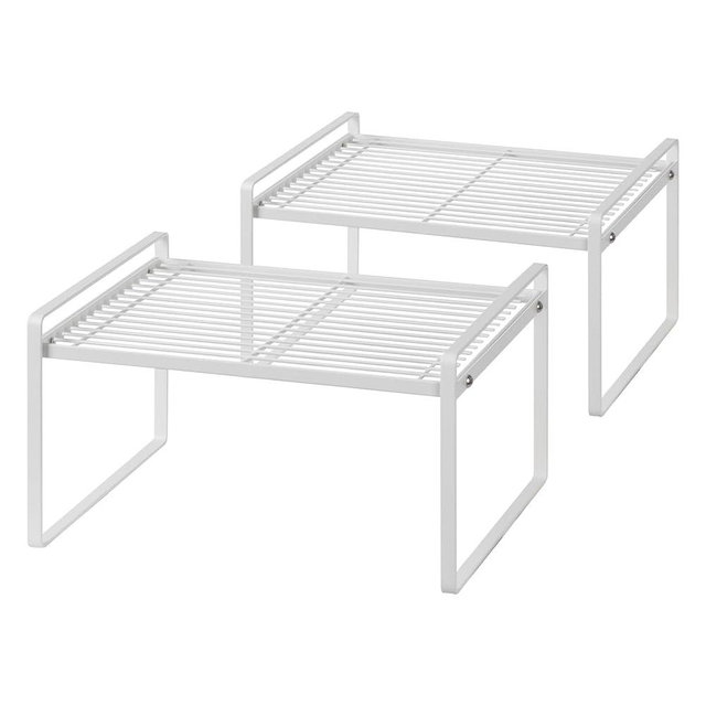 Shantton 2Pack Kitchen Cabinet Shelf Counter Organizer Rack Pantry Storage Bathroom Bedroom Office Table Desk Space Saving Stackable Rust Resistant Non Slip White Wide L13.1in W10.6in H7.3in