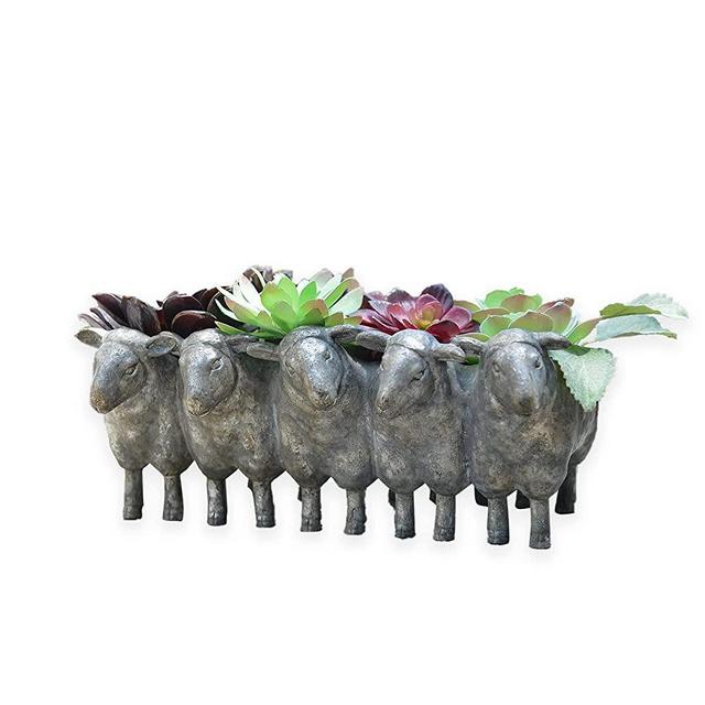 Newman House Studio Resin Sheep Planter Succulent Pot - Creative Animal Garden Pots for Home Garden Office Desktop Decoration 13 * 7.2 * 5.5 Inch