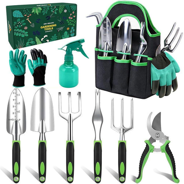 AOZUO Garden Tools Set - Rust-Proof Aluminum Gardening Tools Set with Organizer Handbag, Durable Garden Tool Set - Gardening Gifts for Women and Men