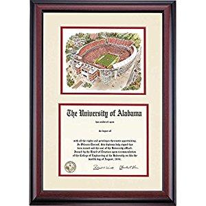 Alabama Crimson Tide Diploma Frame Ivory Crimson Matting Bryant–Denny Stadium Watercolor