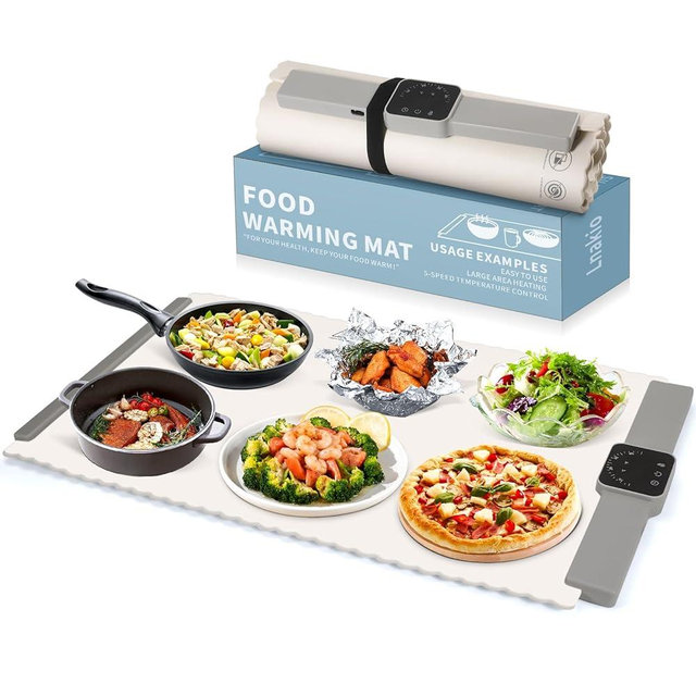 Food Warming Mat for Buffet, LNAKIO Electric Warming Tray,Silicone Heating Mat with 5 Temperature Levels& Auto Shut-Off Keep Food Warm at Party,Food Warmers for Parties, Gatherings,Everyday Use