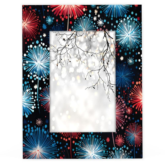 POFATO Abstract Fireworks Blue Red 8x10 Picture Frame Wooden Picture Frames for Wall Hanging & Tabletop Decor Display 8x10 or 8x8 Picture Collage Family Weddings Christmas Photo Frame for Gift