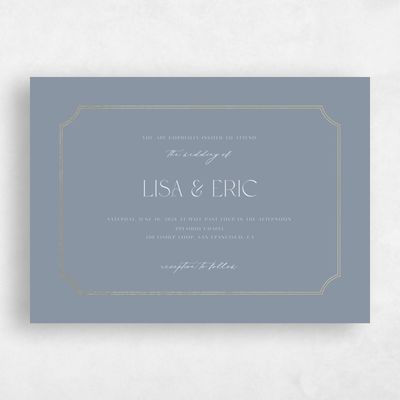 Dusty Blue Wedding Invitation - Rothenburg Landscape Foil