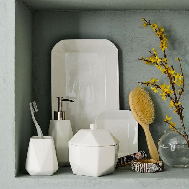 Faceted Porcelain Bath Accessories- White