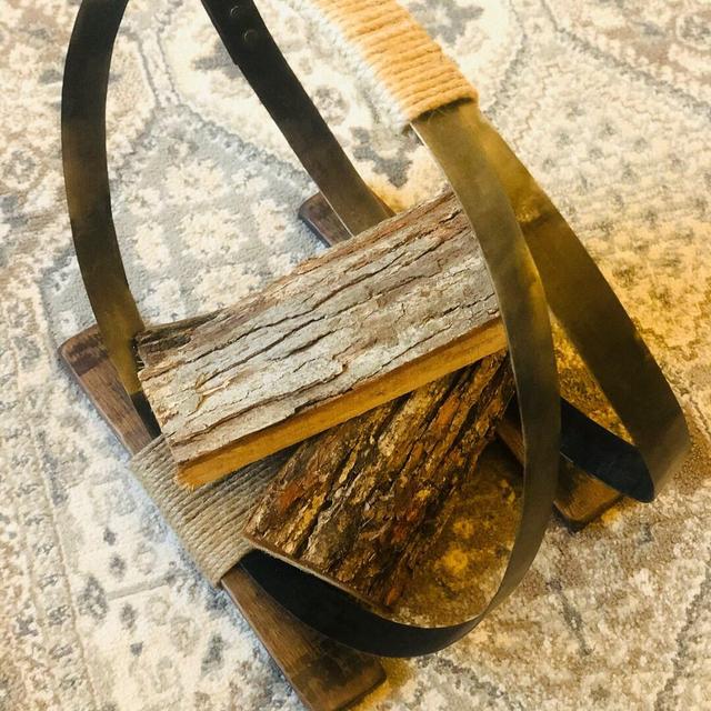 Authentic Whiskey Barrel Stave/Hoop Firewood Rack (Extremely Popular!)