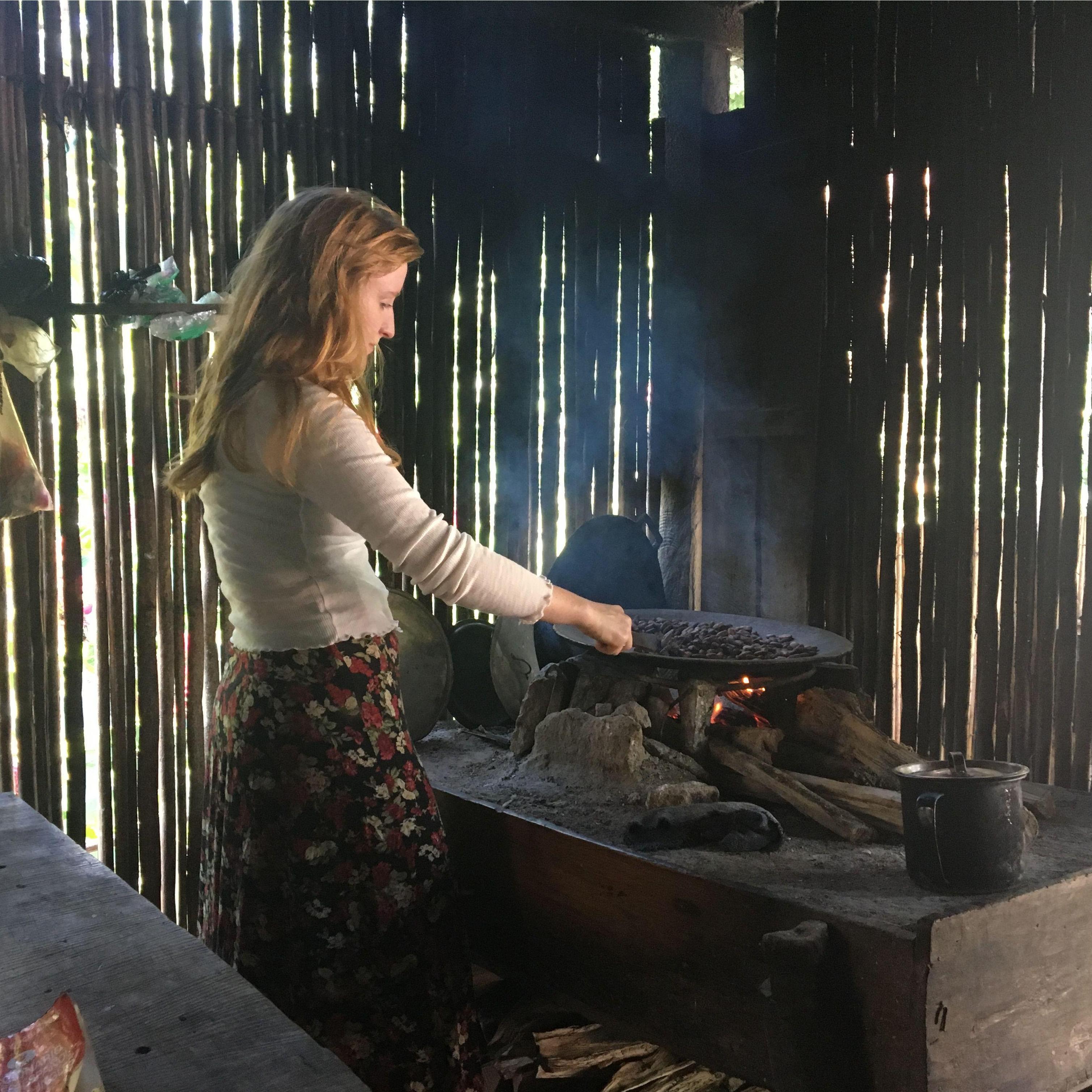 Danielle making chocolate from cocoa beans