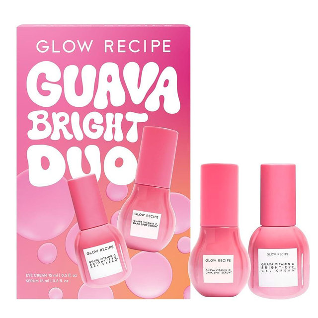 Glow Recipe Guava Brightening Korean Skincare Gift Set - Vitamin C Under Eye Cream Treatment + Hydrating Vitamin C Dark Spot Face Serum with Niacinamide & Peptides, Travel Size (2 Count)