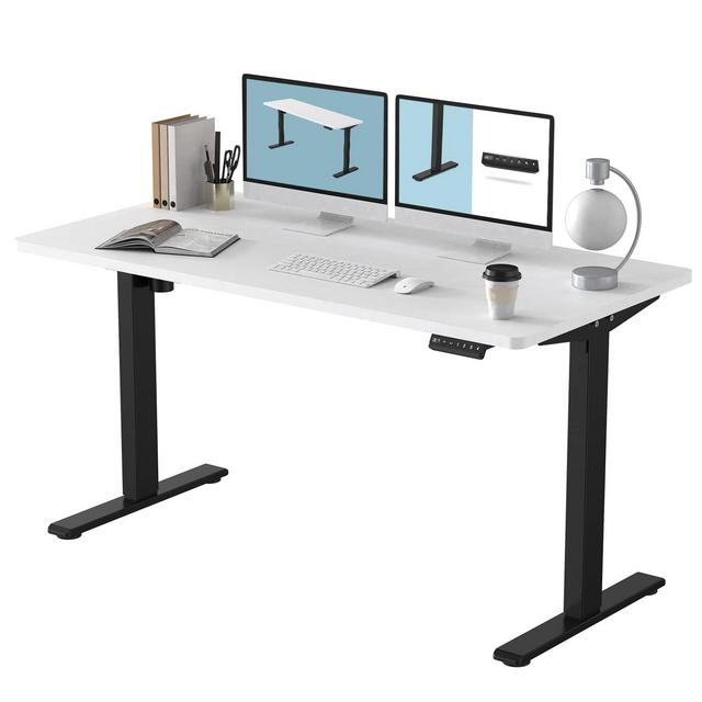FLEXISPOT EN1 Height Adjustable Standing Desk (55x28 in) with Memory Height Adjustable Whole-Piece Desk Top (55x28, Black Frame + White Top)