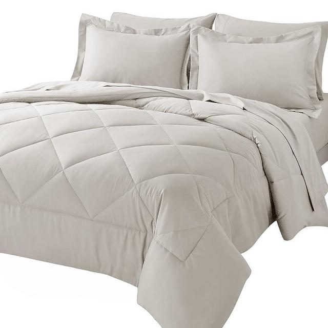CozyLux Queen Bed in a Bag 7-Pieces Comforter Sets with Comforter and Sheets Beige All Season Bedding Sets with Comforter, Pillow Shams, Flat Sheet, Fitted Sheet and Pillowcases