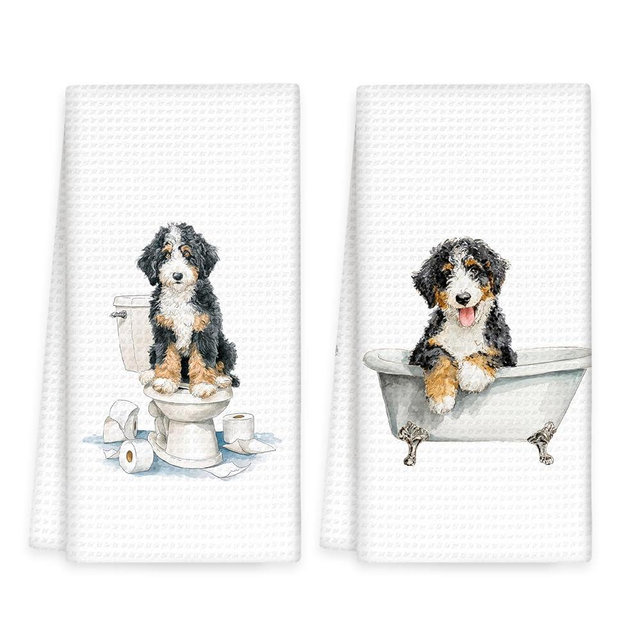 OINDADE Funny Bernedoodle Dog Hand Towels Set of 2, Gifts for Bernedoodle Dog Owners Lovers, Cute Puppy Pet Decor for Bathroom, Funny Pet Lovers Gifts Toilet Hand Towels for Bathroom Washroom,16x24In