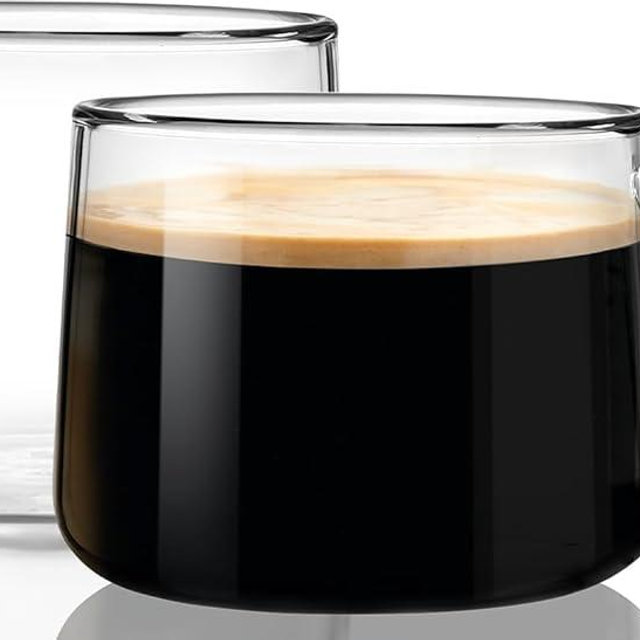 Aquach 16 oz Glass Coffee Mugs with Handle Set of 2 - Large Clear Glass Cups for Latte, Cappuccino, and Tea