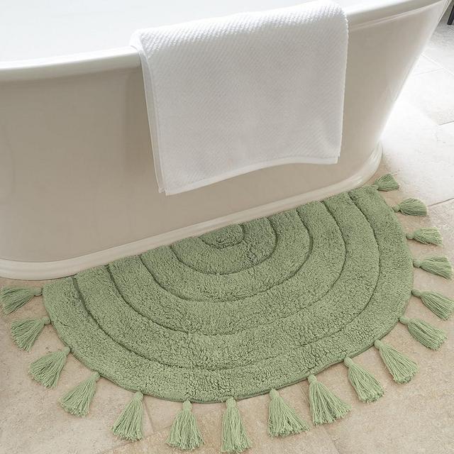 Beautiful Boho Rug with Tassels for Your Bathroom - Soft Half Circle 100% Cotton Mat Fits Perfectly Into Your Home - A Cute, Non-Slip and Absorbent Crochet Rug Ideal to Enhance Any Bath/Bedroom Decor