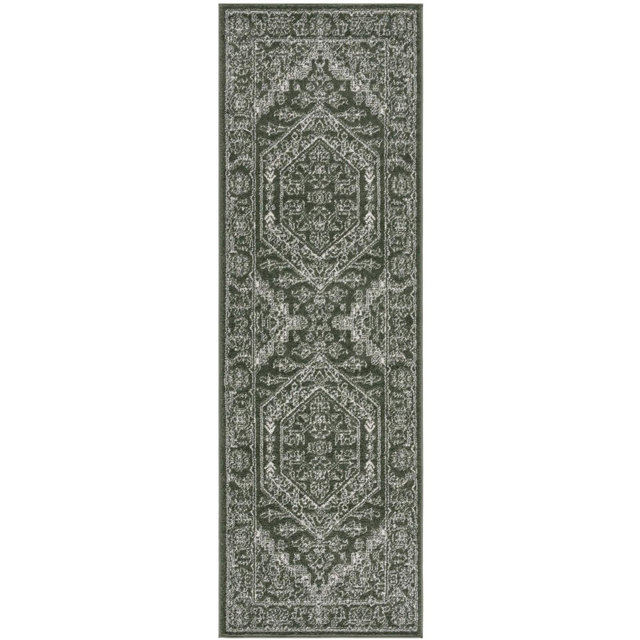 Adirondack ADR108 Machine Made Indoor Runner - Dark Green/Ivory - 2'-6"x8' - Safavieh